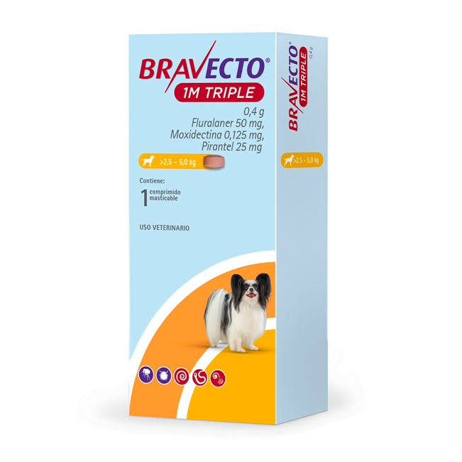 Antiparasitario Bravecto Perro Triple 1M 2,5 a 5kg