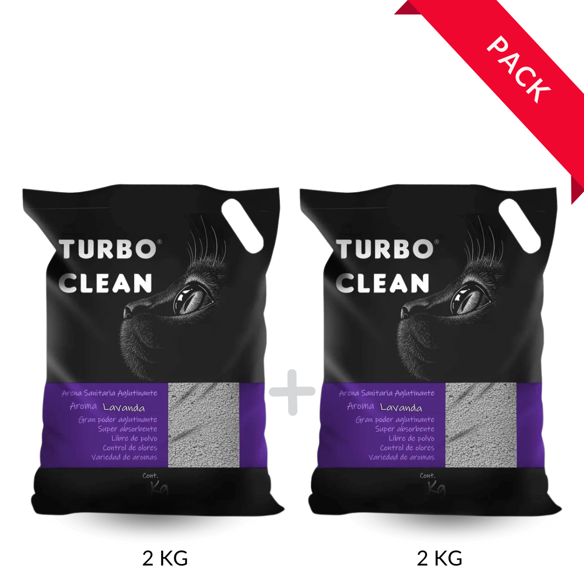 Pack 2 Arena Sanitaria Turbo Clean Aroma Lavanda 2KG - Mascota Express