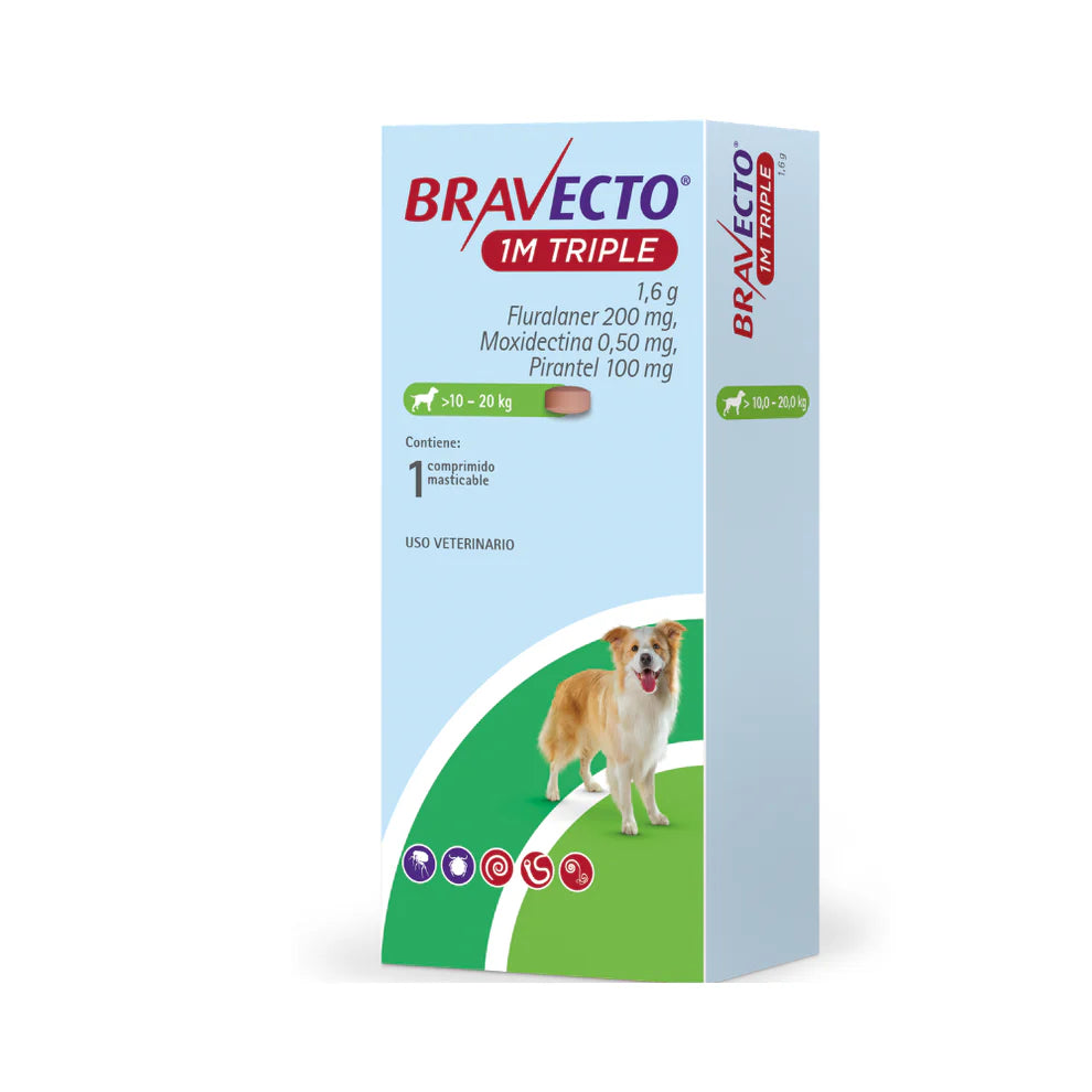 Antiparasitario Bravecto Perro Triple 1M 10 a 20kg